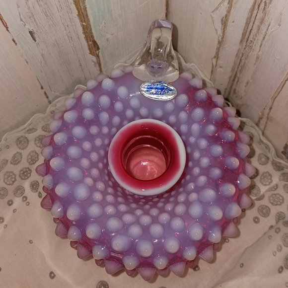 Vintage Fenton Cranberry Opalescent Hobnail Candlestick Holder - Picture 5 of 7